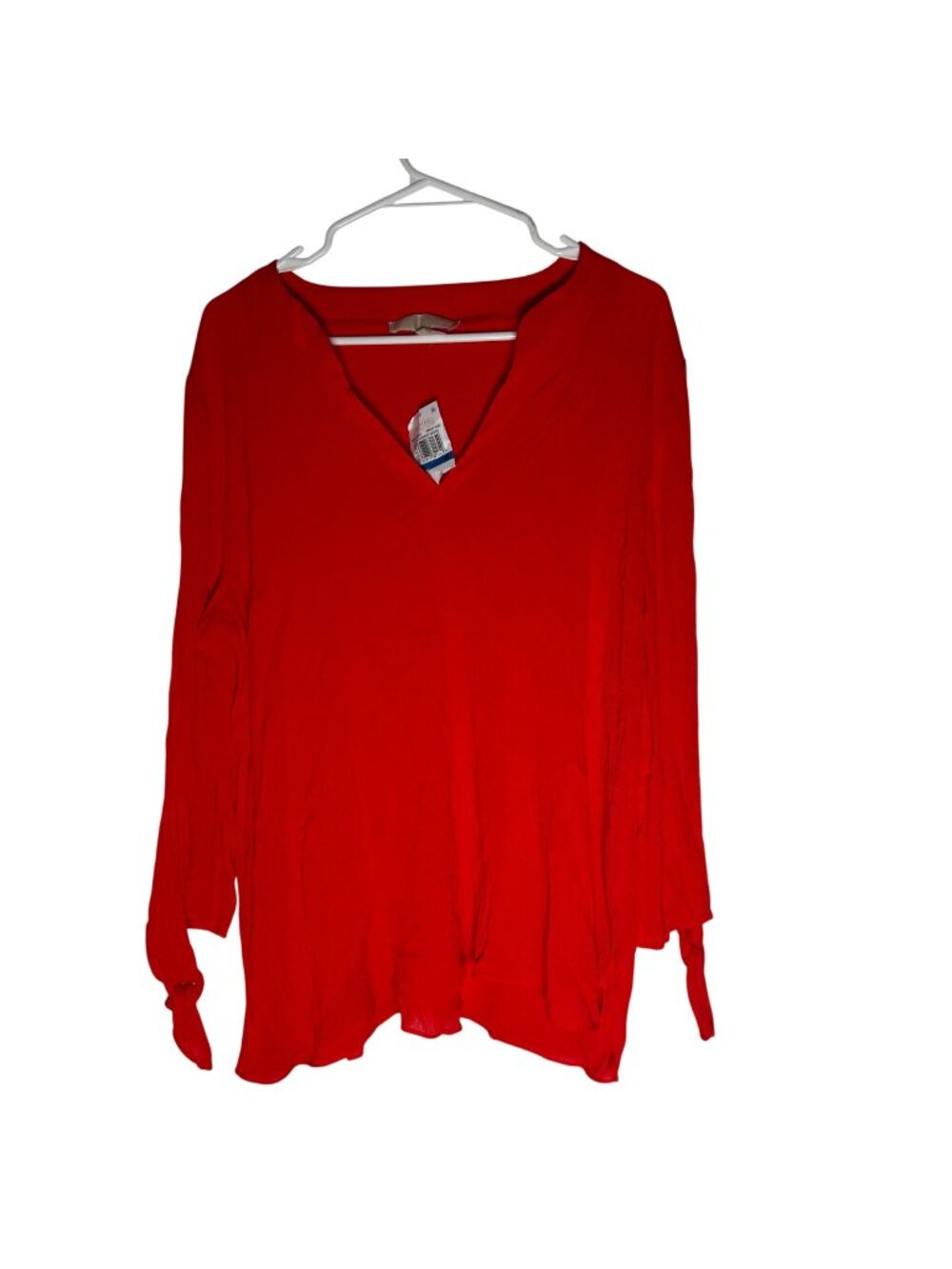 Michael Kors Bright Red-Orange V Neck Long Sleeve Blouse Top XL NWT